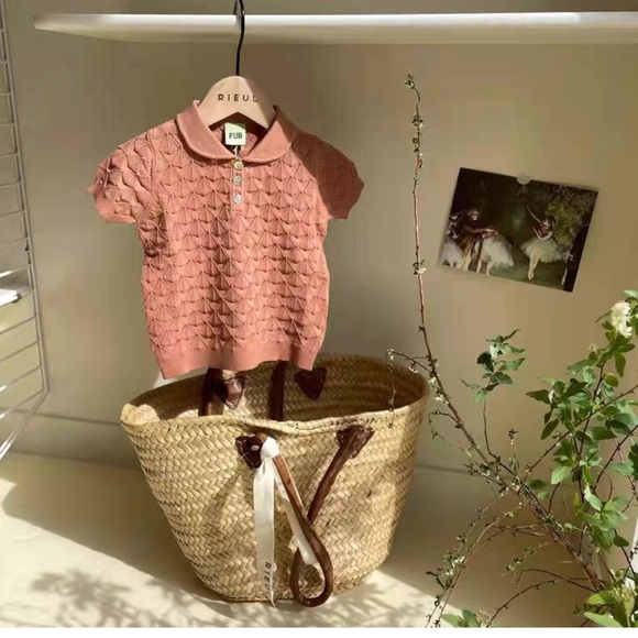 FUB Organic Cotton Fine Knit Pointelle Polo Shirt Sandstone 6Y - Picture 5 of 9